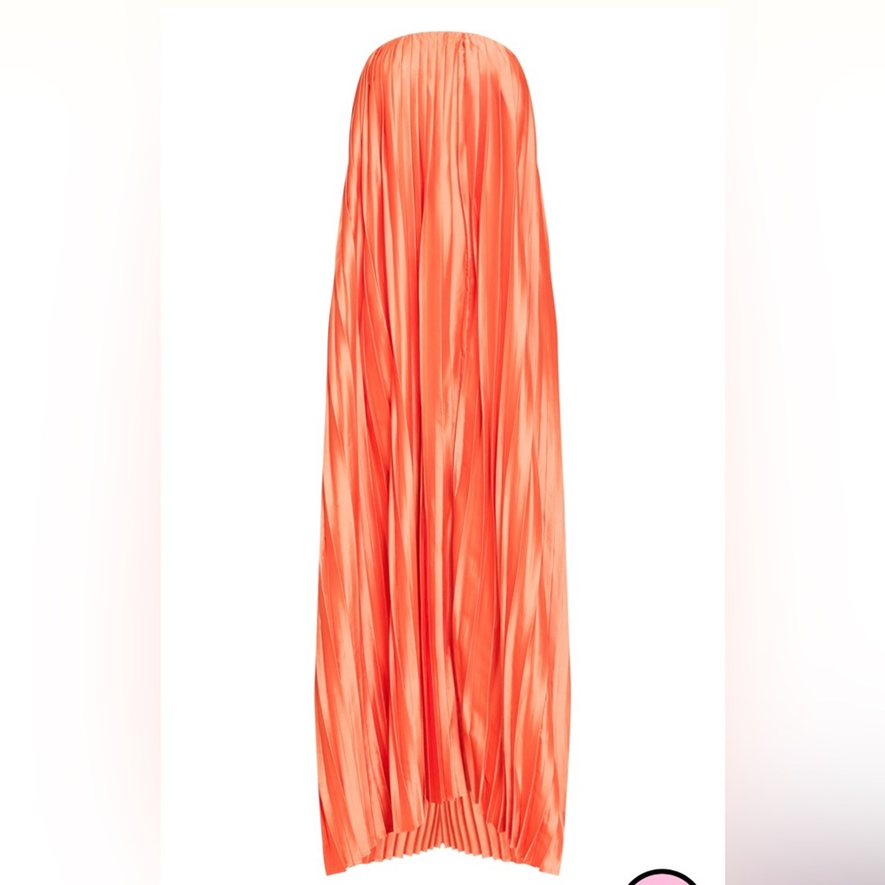 Bright Orange Pleated Satin Bandeau Maxi Dress